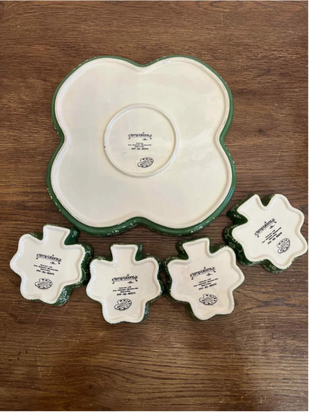 Temptations by Tara Shamrock Clover Platter 4 Bowls St. Patrick's Day Serveware
